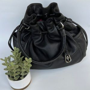 Cole Haan black leather drawstring closure hobo bag